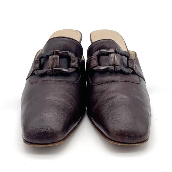 Vintage Salvatore Ferragamo Chocolate Brown Leather Square Toe Mules Size 8.5 - Picture 10 of 16